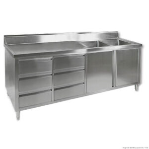 FED DSC-2400RH Stainless Steel Cabinet With Double Sinks 2400mm Wide