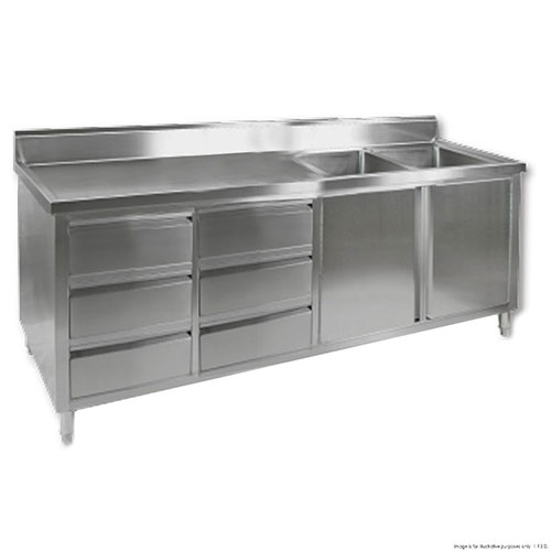 FED DSC-2400RH Stainless Steel Cabinet With Double Sinks 2400mm Wide