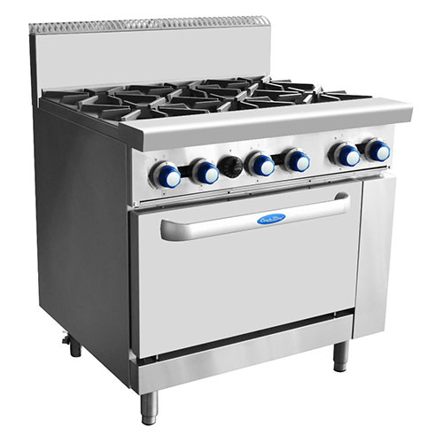 Cookrite AT80G6B-O 6 Burner Gas Range With Static Oven 900mm Wide