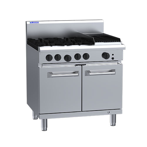 LUUS RS-4B3C 4 Burner & 300mm Chargrill With Static Oven 900mm Wide