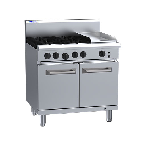 LUUS RS-4B3P 4 Burner & 300mm Griddle With Static Oven 900mm Wide