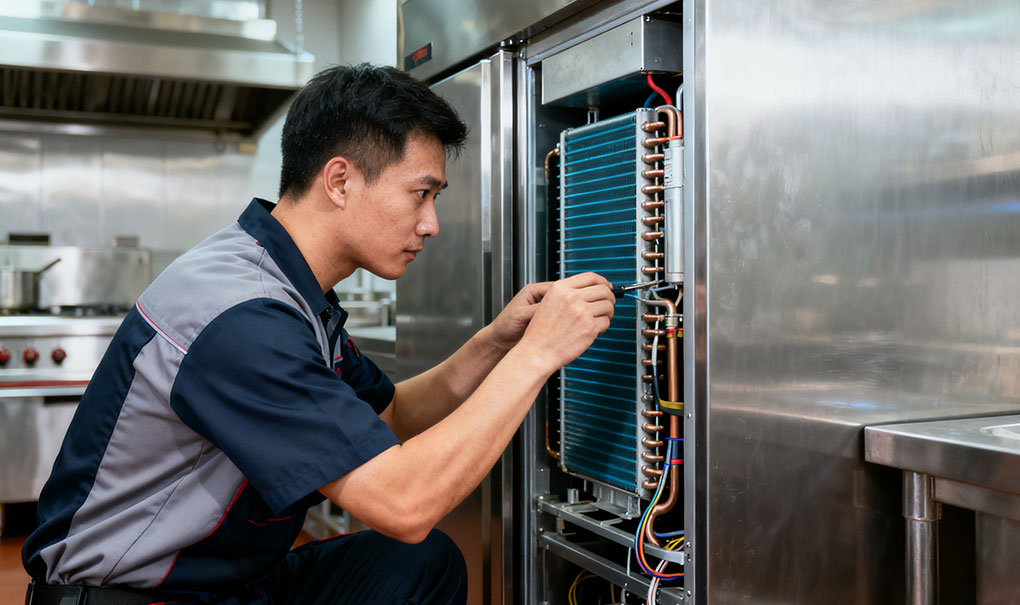 Technician inspecting a commercial fridge — common maintenance mistakes and how to avoid them
