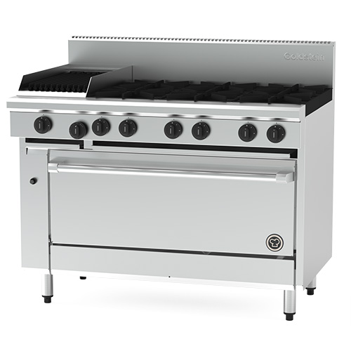 Goldstein PF12Q640-X Gas 6 Burner & 305mm Chargrill with Static Oven 1220mm Wide