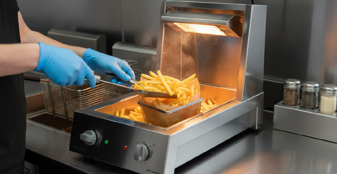 chip warmer in restaurant kitchen